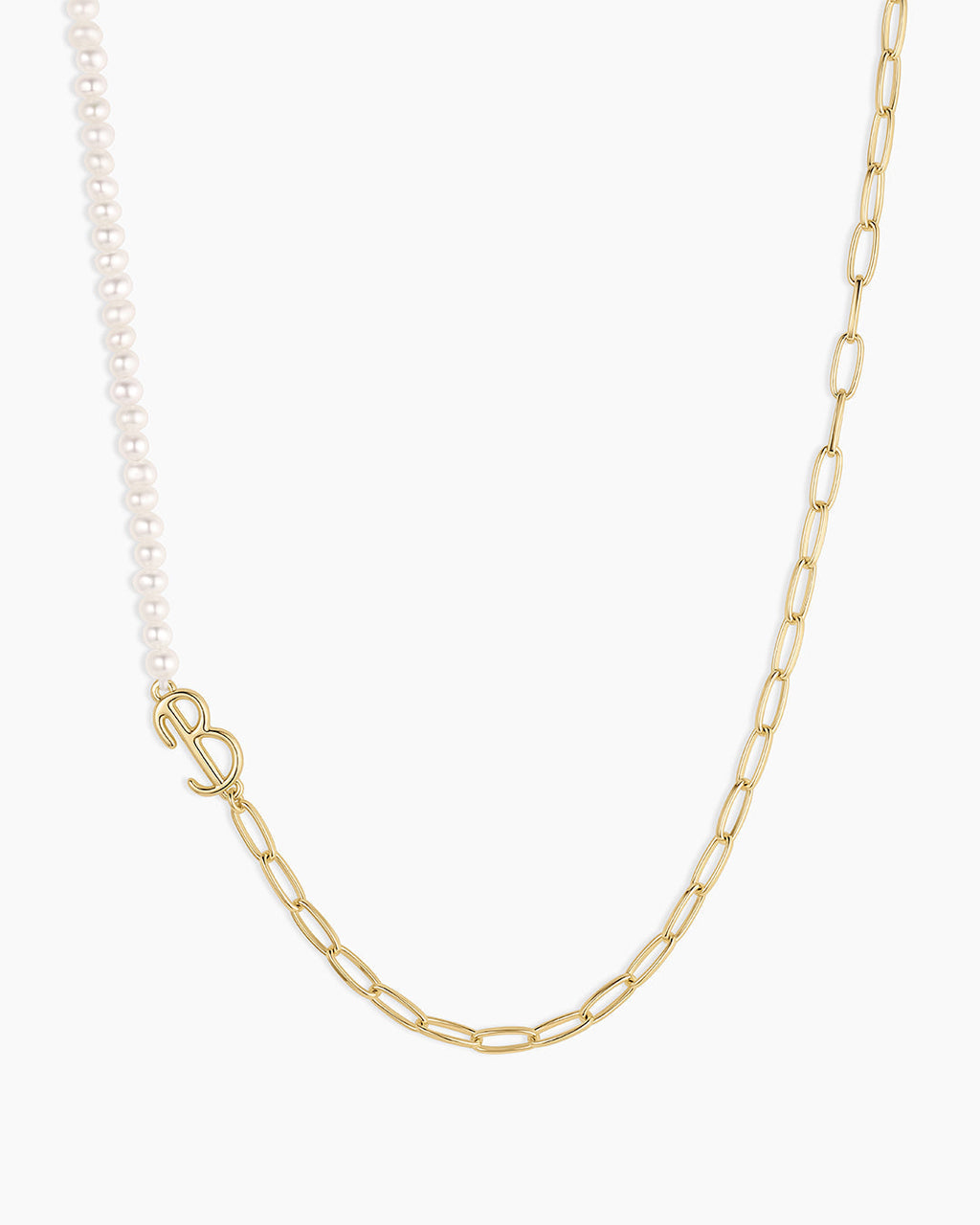 Lou Pearl Alphabet Necklace || option::18K Gold Plated, B