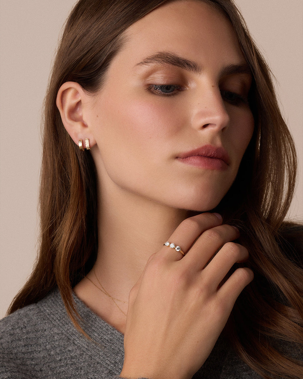 Lab Grown Diamond Trio Ring || option::14K Solid Gold