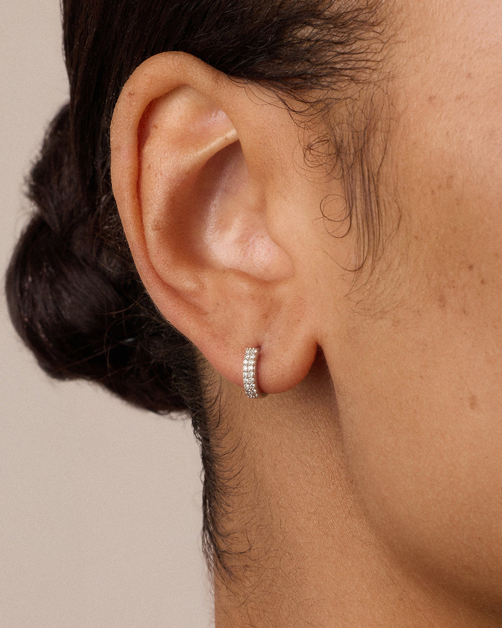 Diamond Double Down Huggies || option::14K Solid White Gold, 9mm