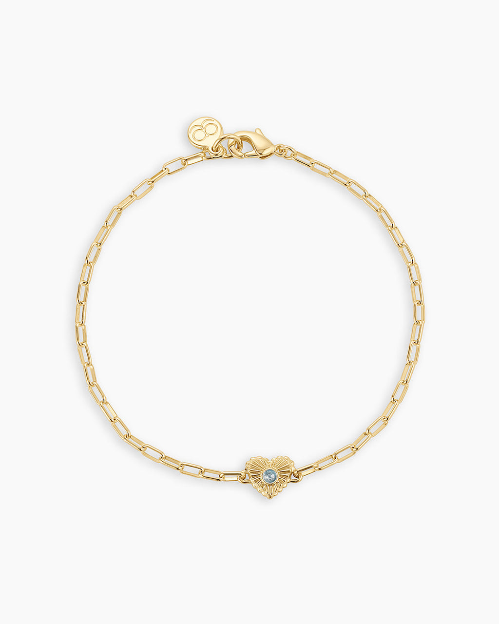 Birthstone Heart Bracelet || option::18K Gold Plated, Aquamarine - March