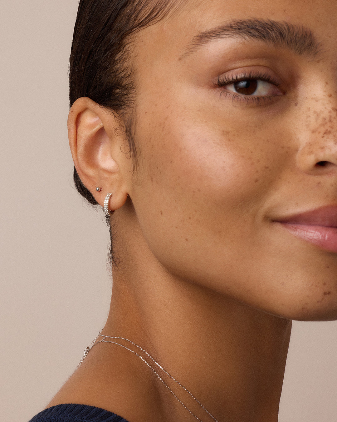 14K Gold Newport Flat Back Single Stud || option::14K Solid White Gold