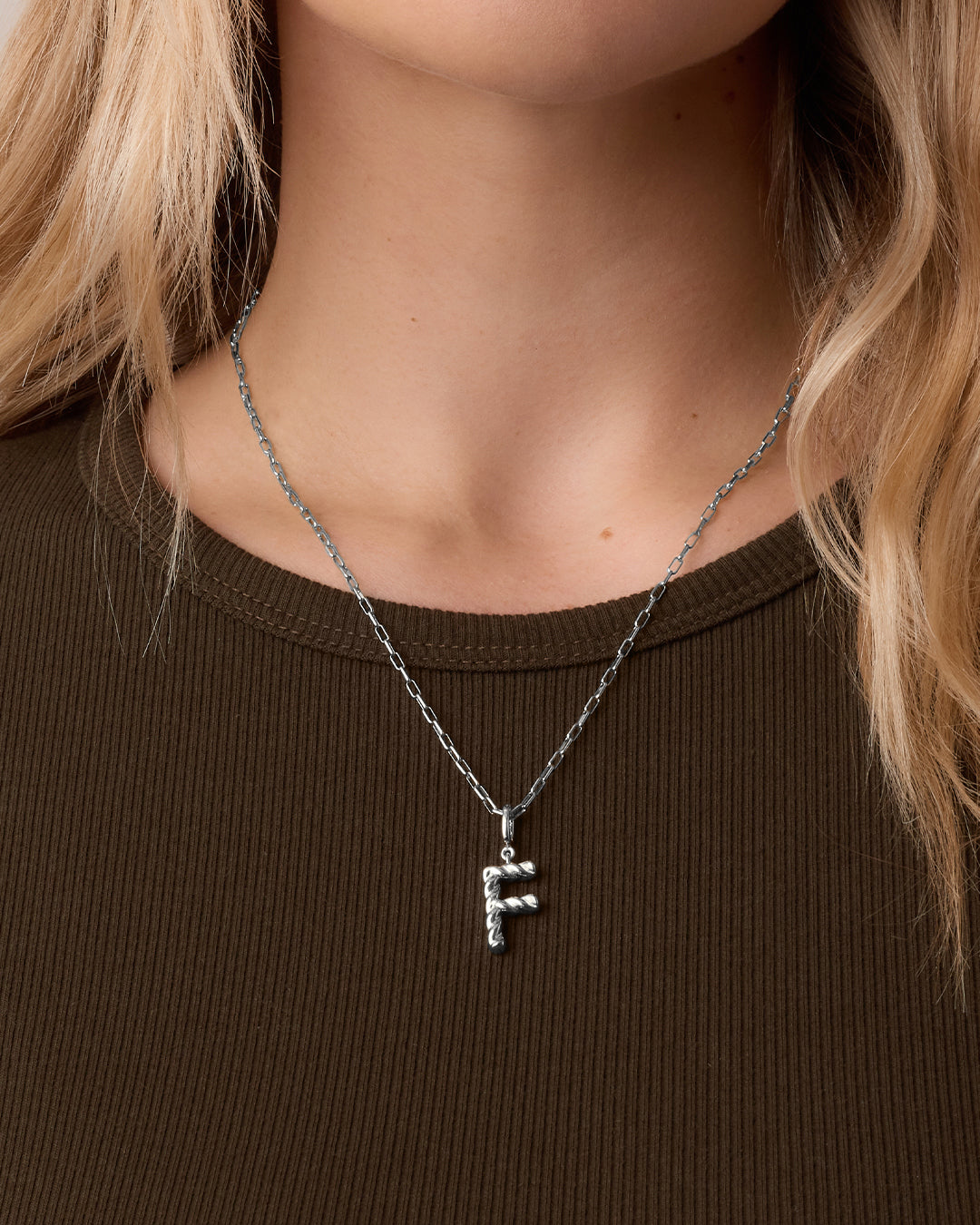 Crew Alphabet Statement Charm Necklace || option::Silver Plated, F