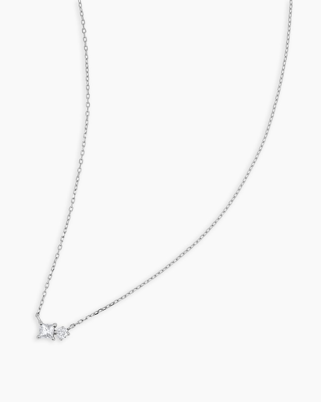Diamond and White Sapphire Necklace || option::14K Solid White Gold