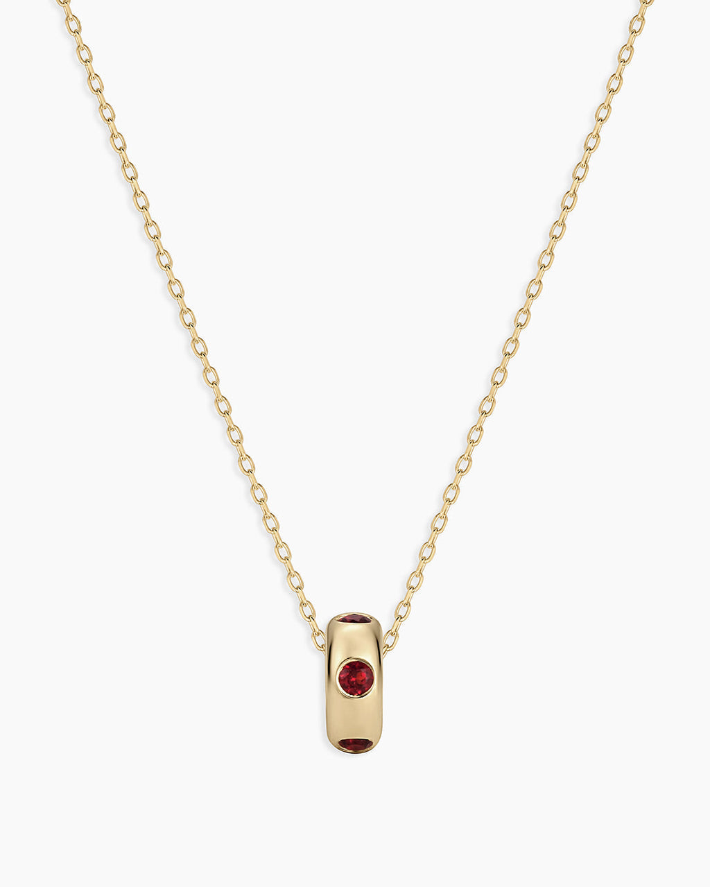 14K Gold Birthstone Halo Charm Necklace || option::14K Solid Gold, Garnet - January