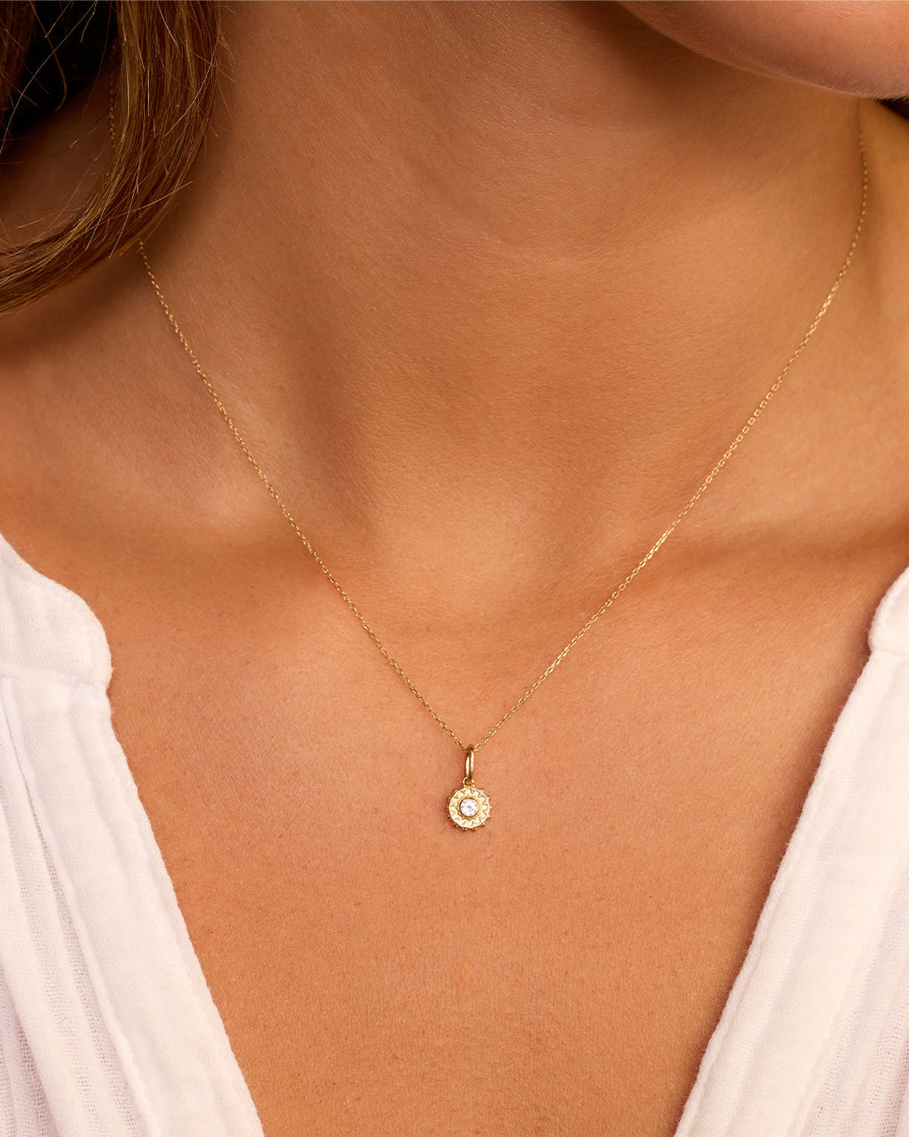 Sun Birthstone Charm || option::14K Solid Gold, White Topaz - April