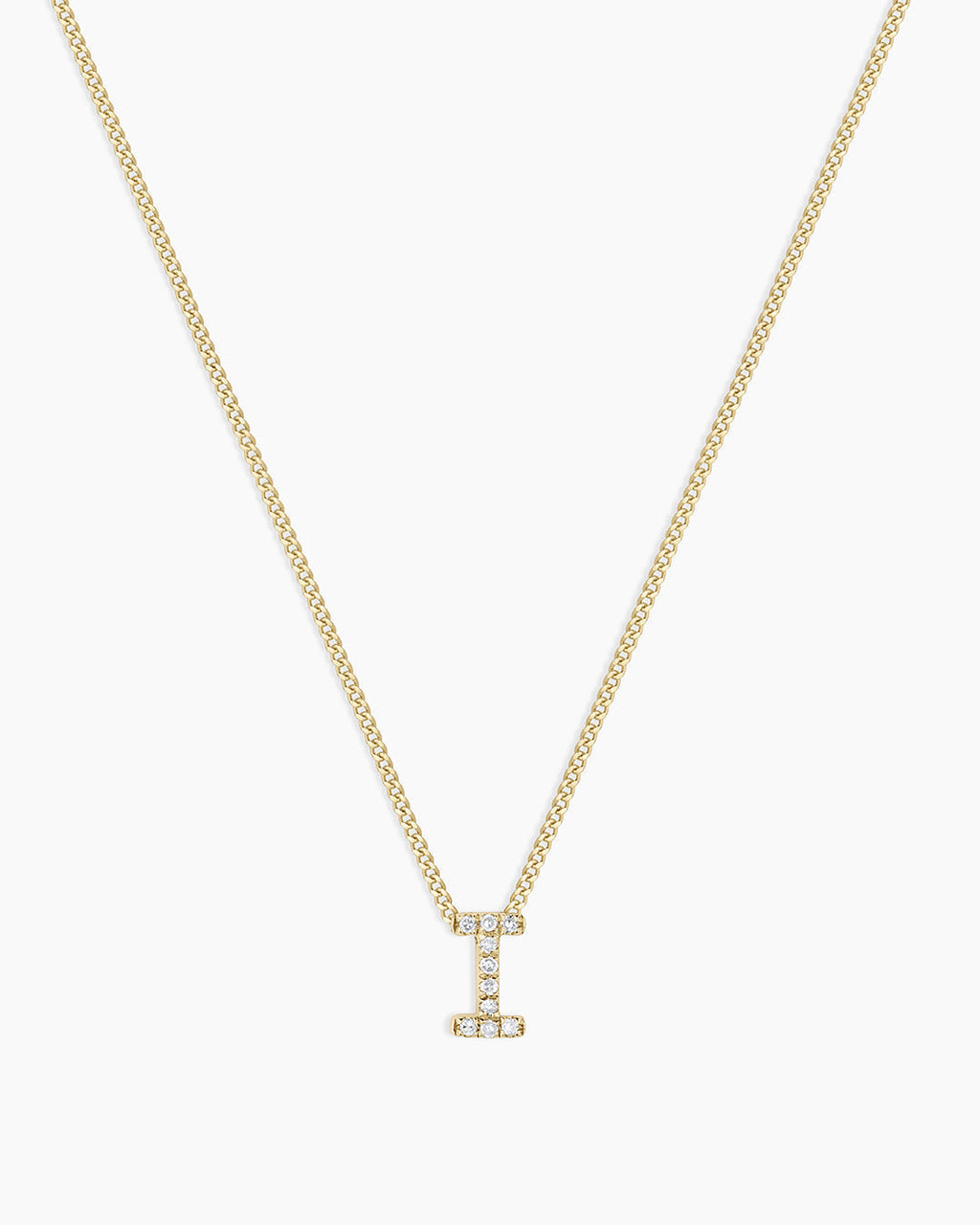 Diamond Alphabet Necklace || option::14K Solid Gold, I