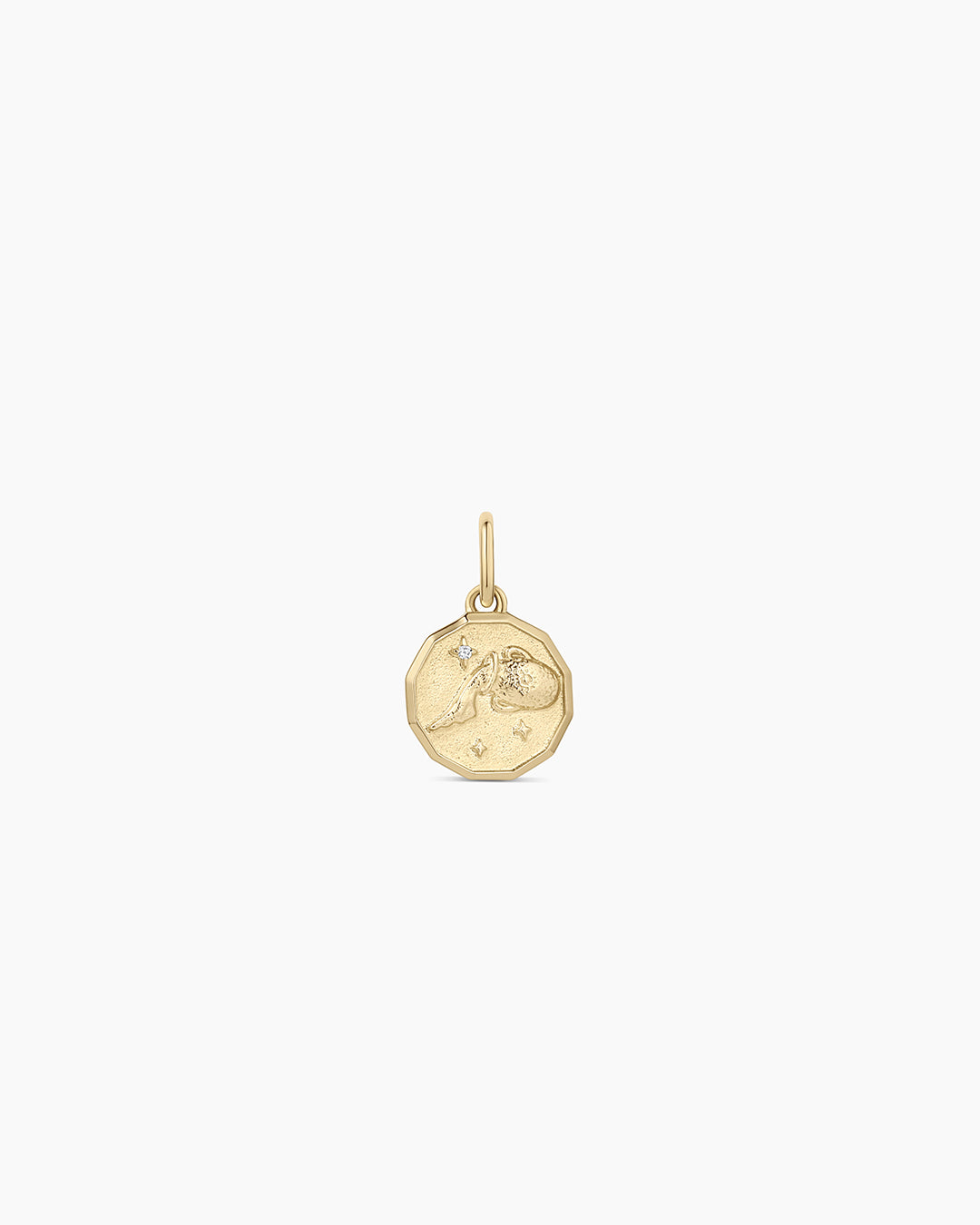 Diamond Zodiac Coin Charm || option::14K Solid Gold, Aquarius