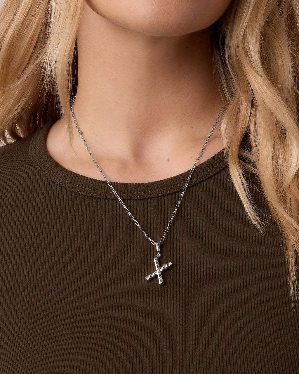 Crew Alphabet Statement Charm Necklace || option::Silver Plated, X