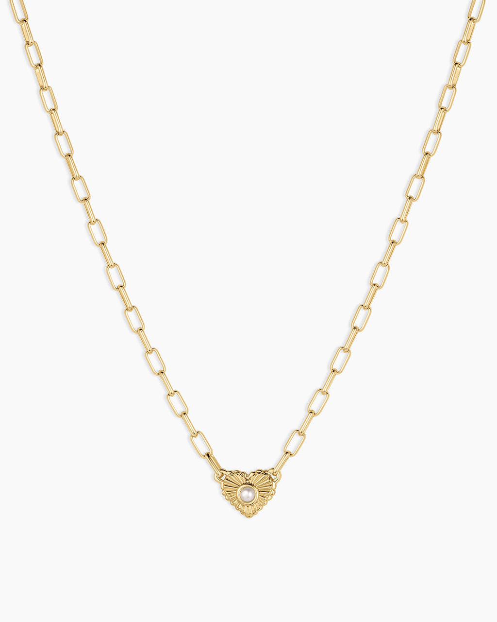 Birthstone Heart Necklace || option::18K Gold Plated, Pearl - June