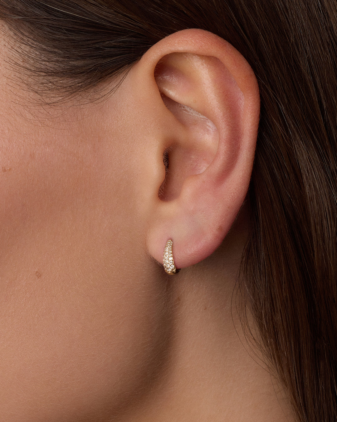 Diamond Banks Huggies || option::14K Solid Gold, 8mm