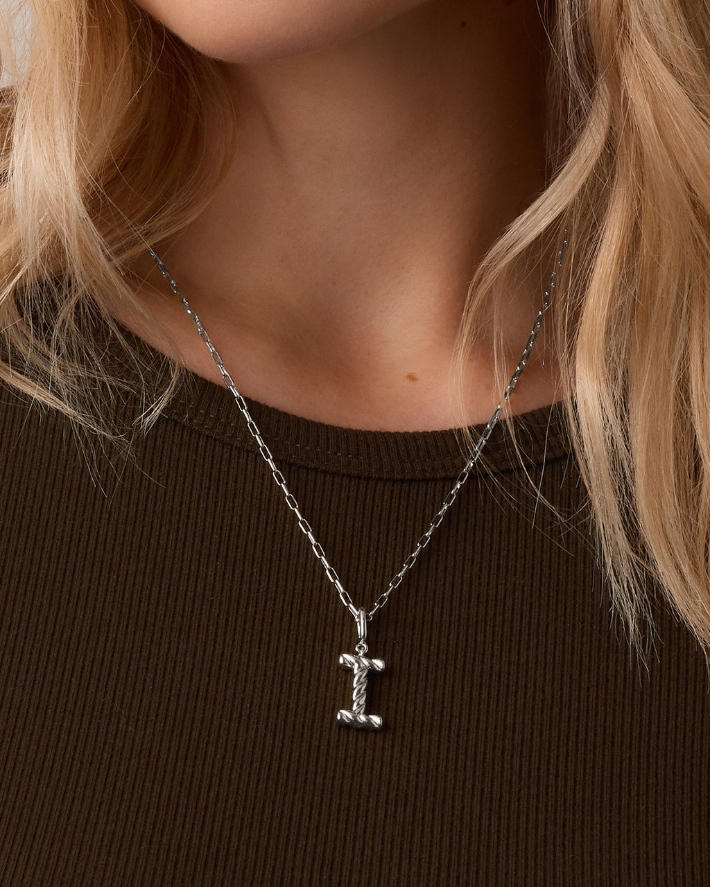 Crew Alphabet Statement Charm Necklace || option::Silver Plated, I