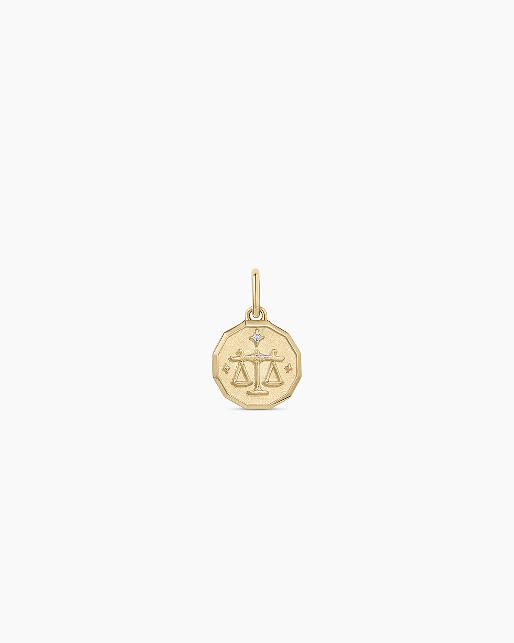 Diamond Zodiac Coin Charm || option::14K Solid Gold, Libra