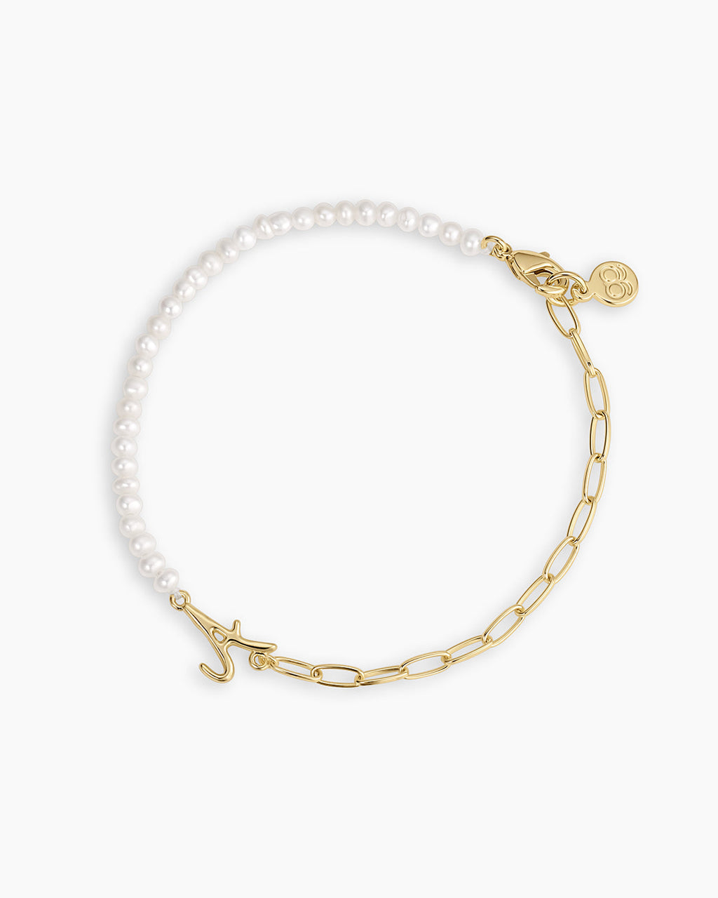 Lou Pearl Alphabet Bracelet || option::18K Gold Plated, A