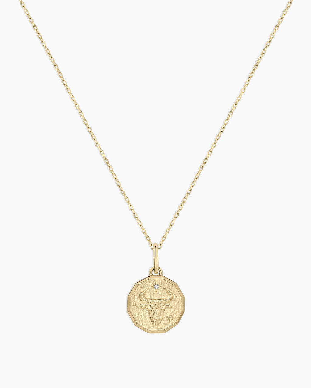 Diamond Zodiac Coin Charm Necklace || option::14K Solid Gold, Taurus