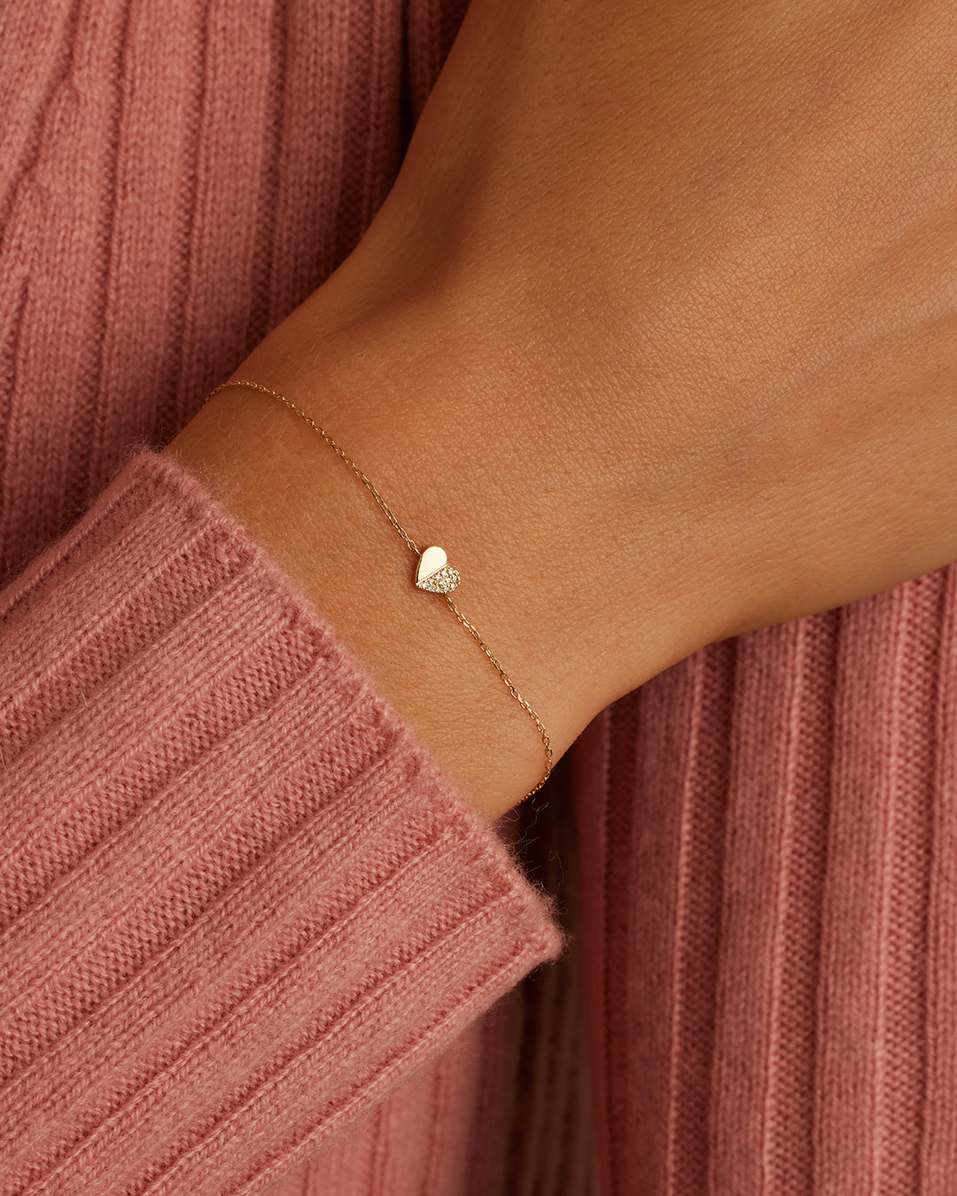Diamond Bond Bracelet Set || option::14K Solid Gold, Single - Diamonds Right