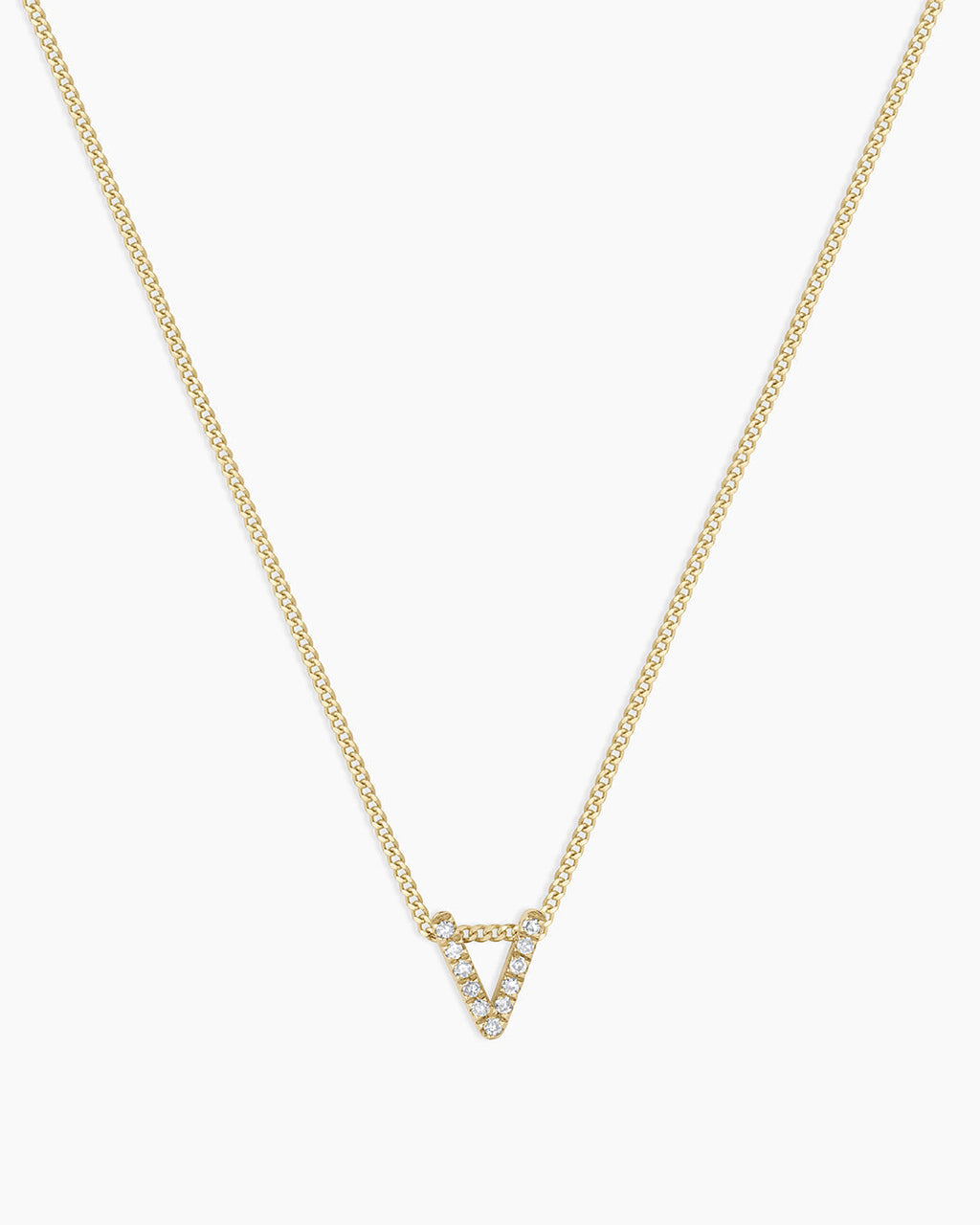 Diamond Alphabet Necklace || option::14K Solid Gold, V