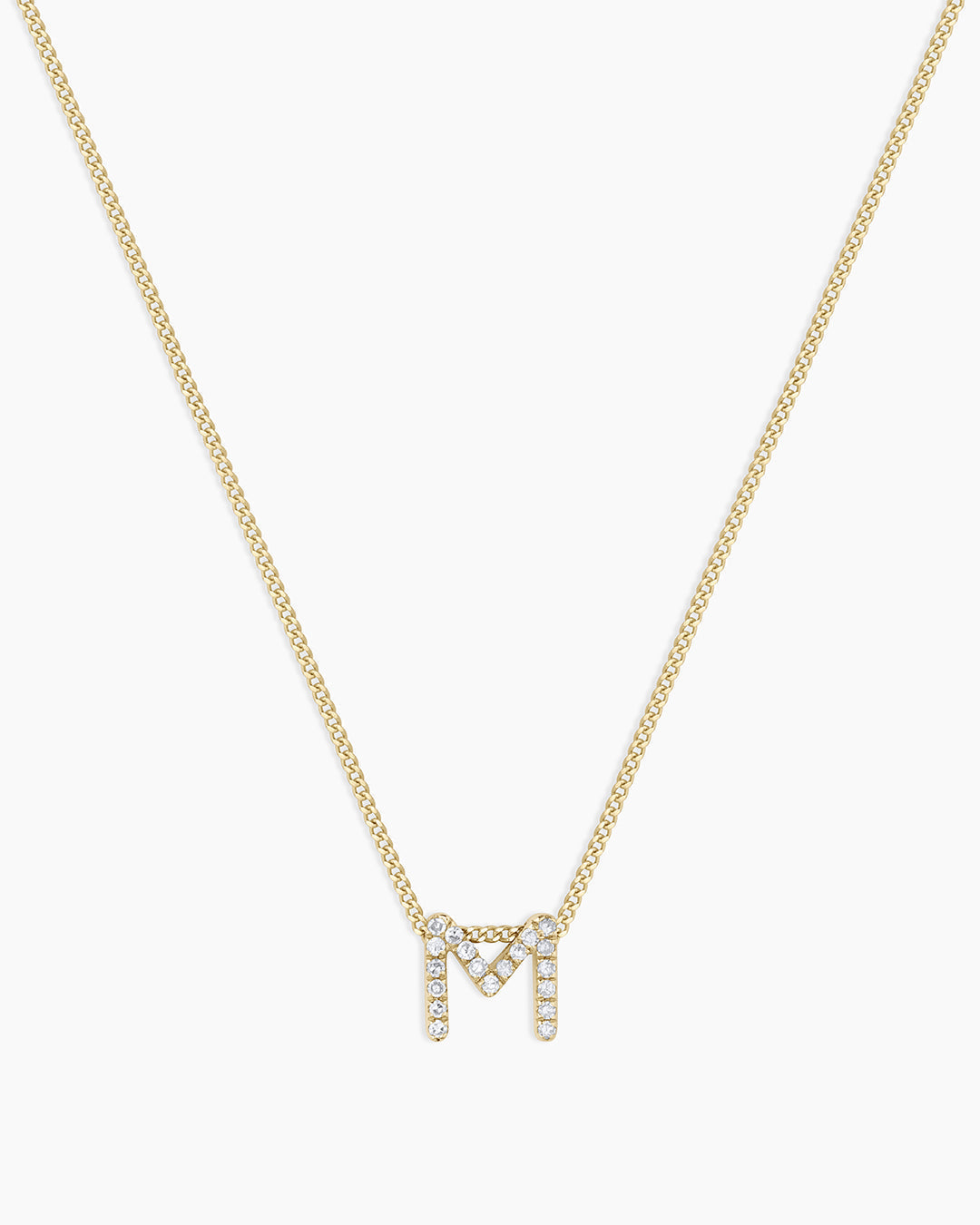 Diamond Alphabet Necklace || option::14K Solid Gold, M