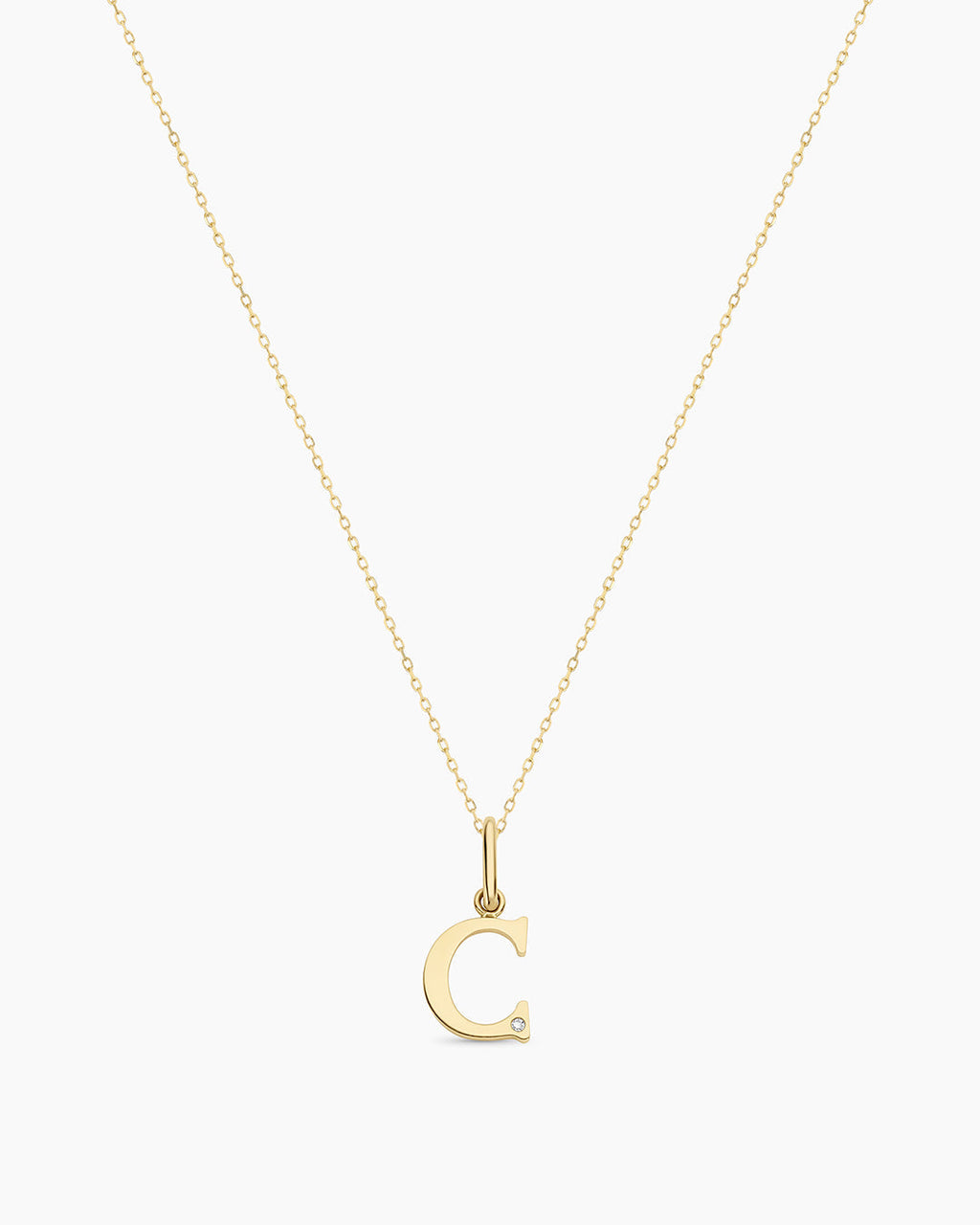 Diamond Vintage Alphabet Necklace || option::14K Solid Gold, C