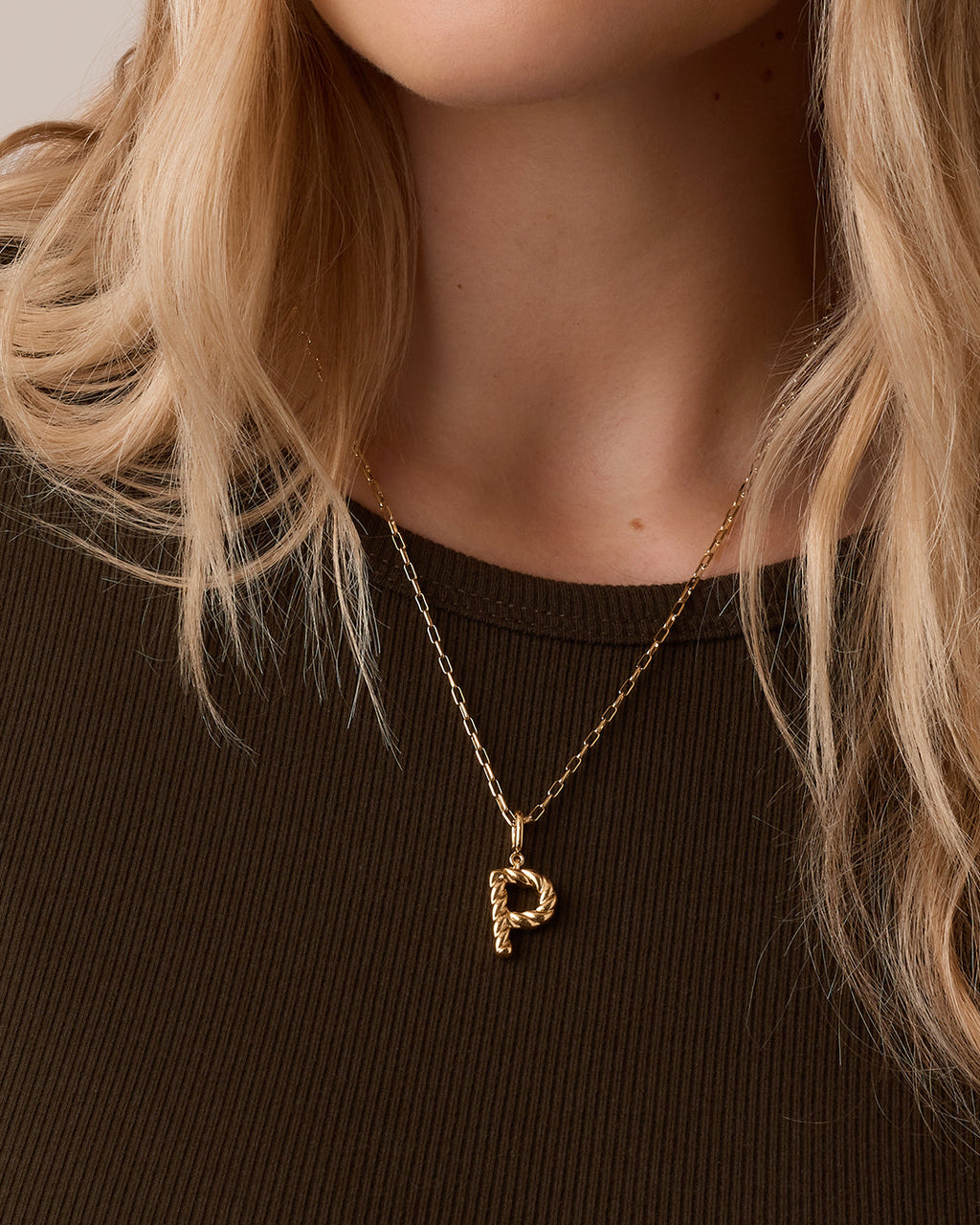 Crew Alphabet Statement Charm Necklace || option::18K Gold Plated, P