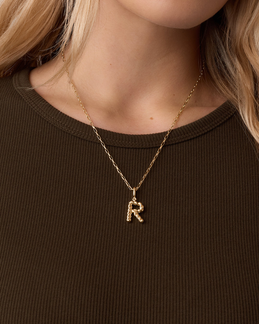 Crew Alphabet Statement Charm Necklace || option::18K Gold Plated, R