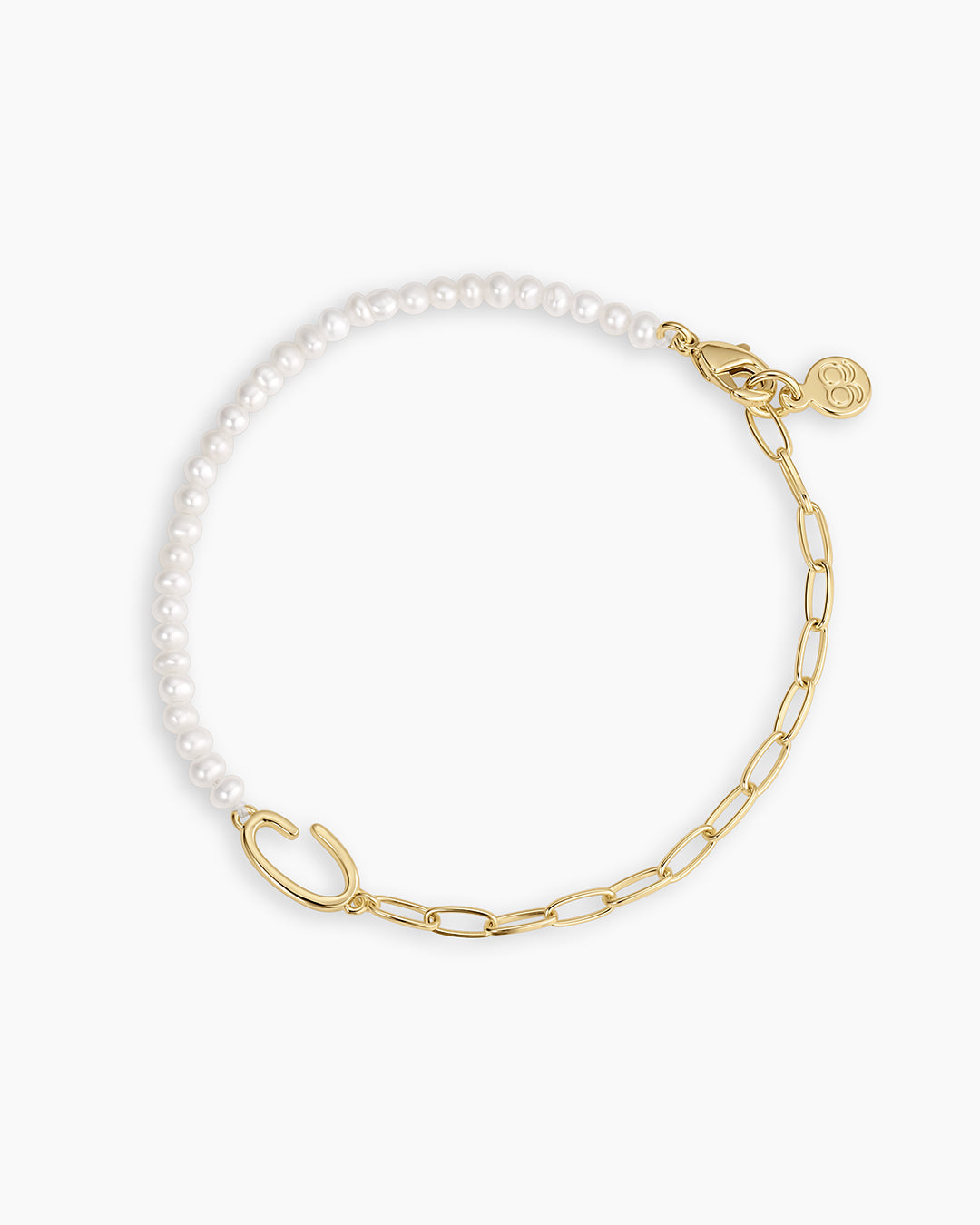Lou Pearl Alphabet Bracelet || option::18K Gold Plated, C