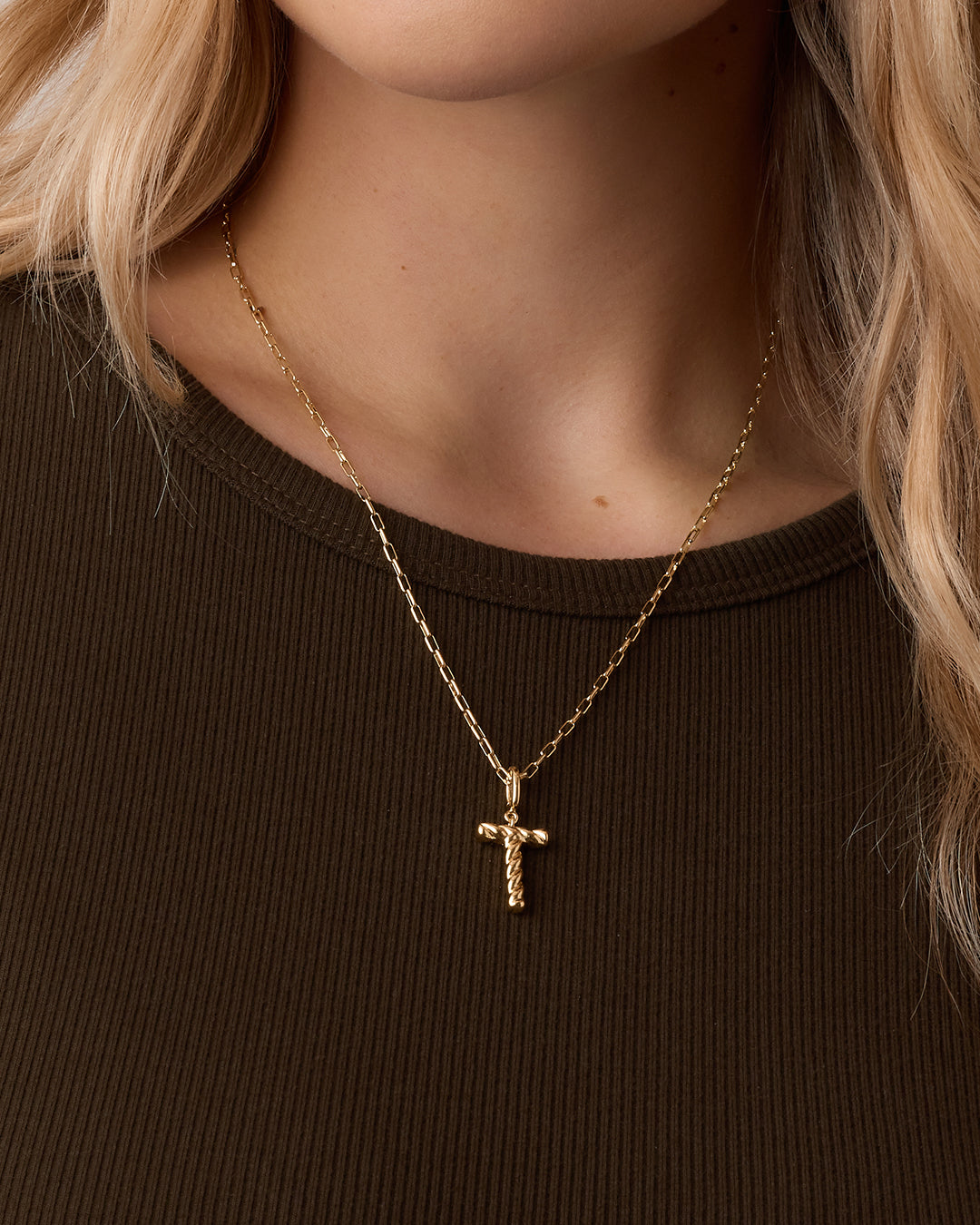 Crew Alphabet Statement Charm Necklace || option::18K Gold Plated, T