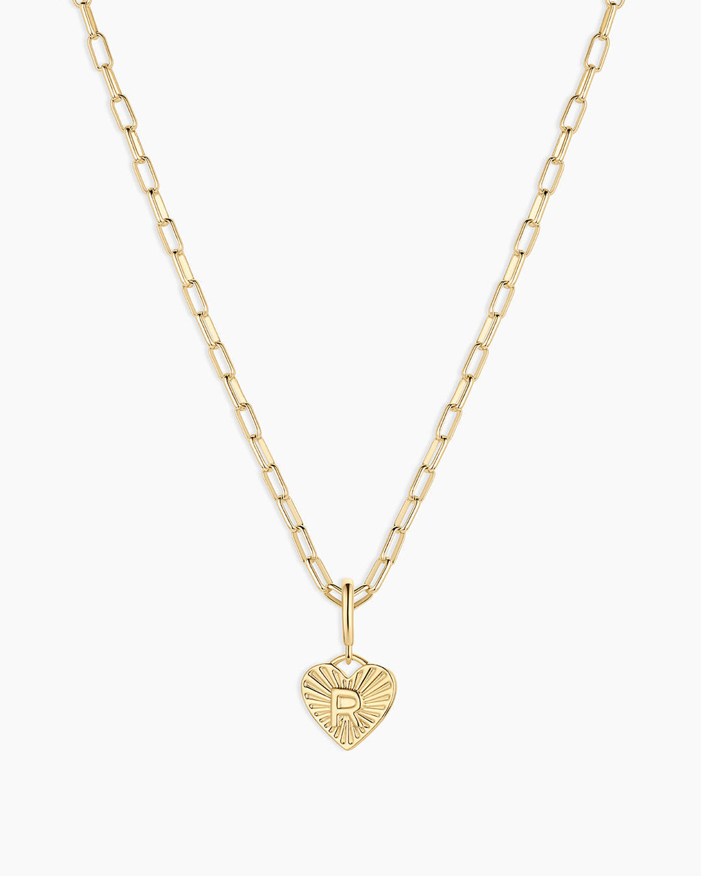 Vintage Heart Alphabet Charm Necklace -  R || option::18K Gold Plated, R
