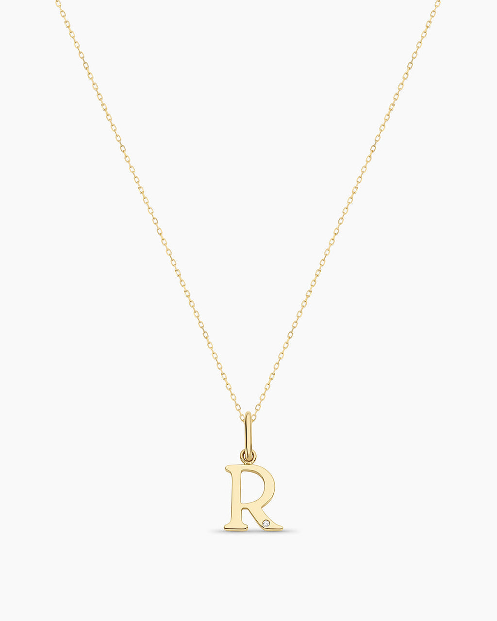 Diamond Vintage Alphabet Necklace || option::14K Solid Gold, R