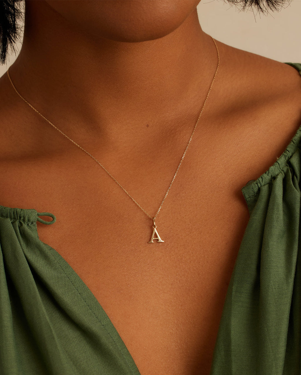 Diamond Vintage Alphabet Necklace || option::14K Solid Gold, T