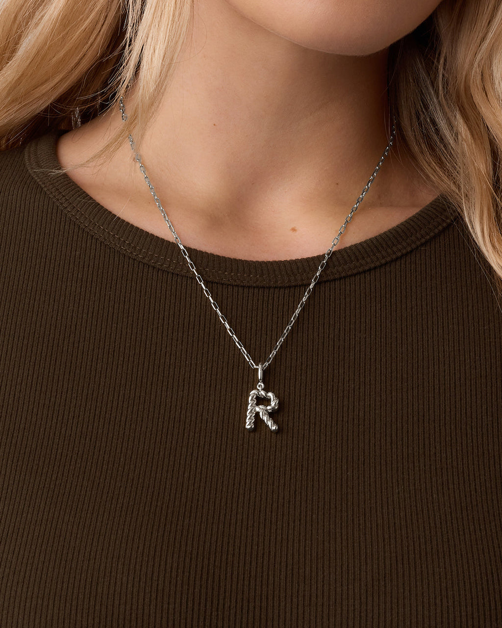 Crew Alphabet Statement Charm Necklace || option::Silver Plated, R