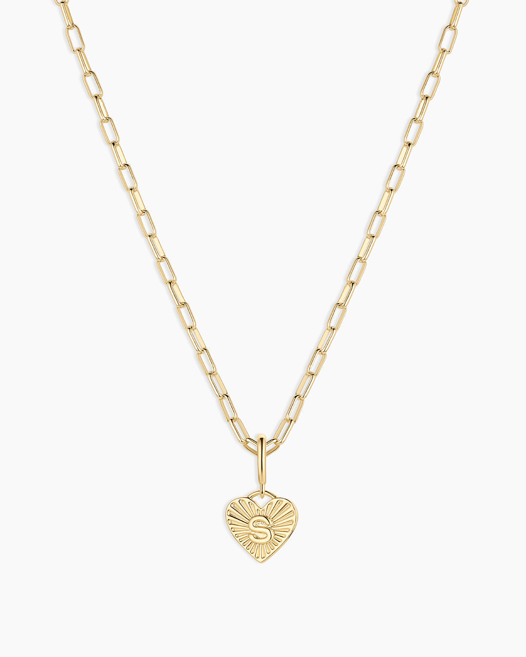 Vintage Heart Alphabet Charm Necklace -  S || option::18K Gold Plated, S