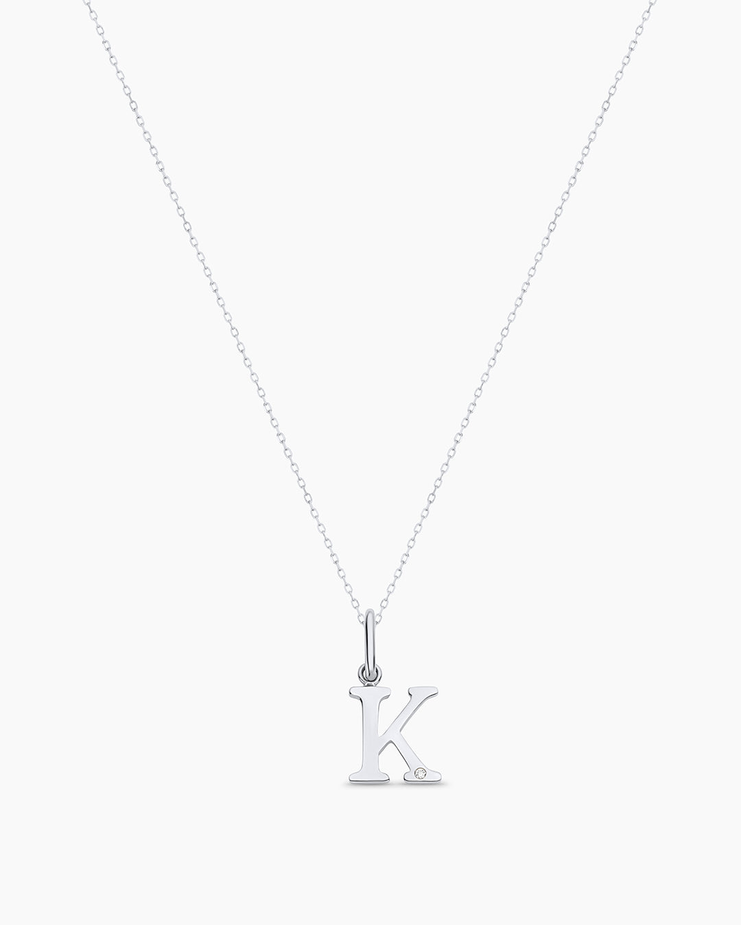 Diamond Vintage Alphabet Charm Necklace || option::14K Solid White Gold, K