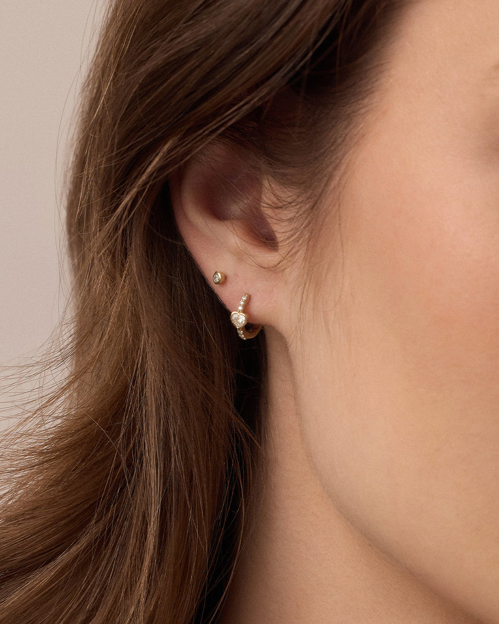 Lab Grown Diamond Heart Huggies || option::14K Solid Gold