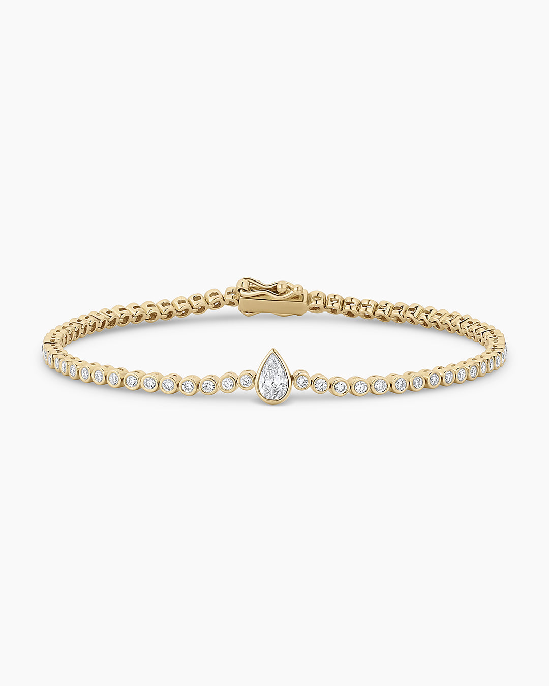 Lab Grown Diamond Pear Charm Tennis Bracelet || option::14K Solid Gold, 6.5 in.