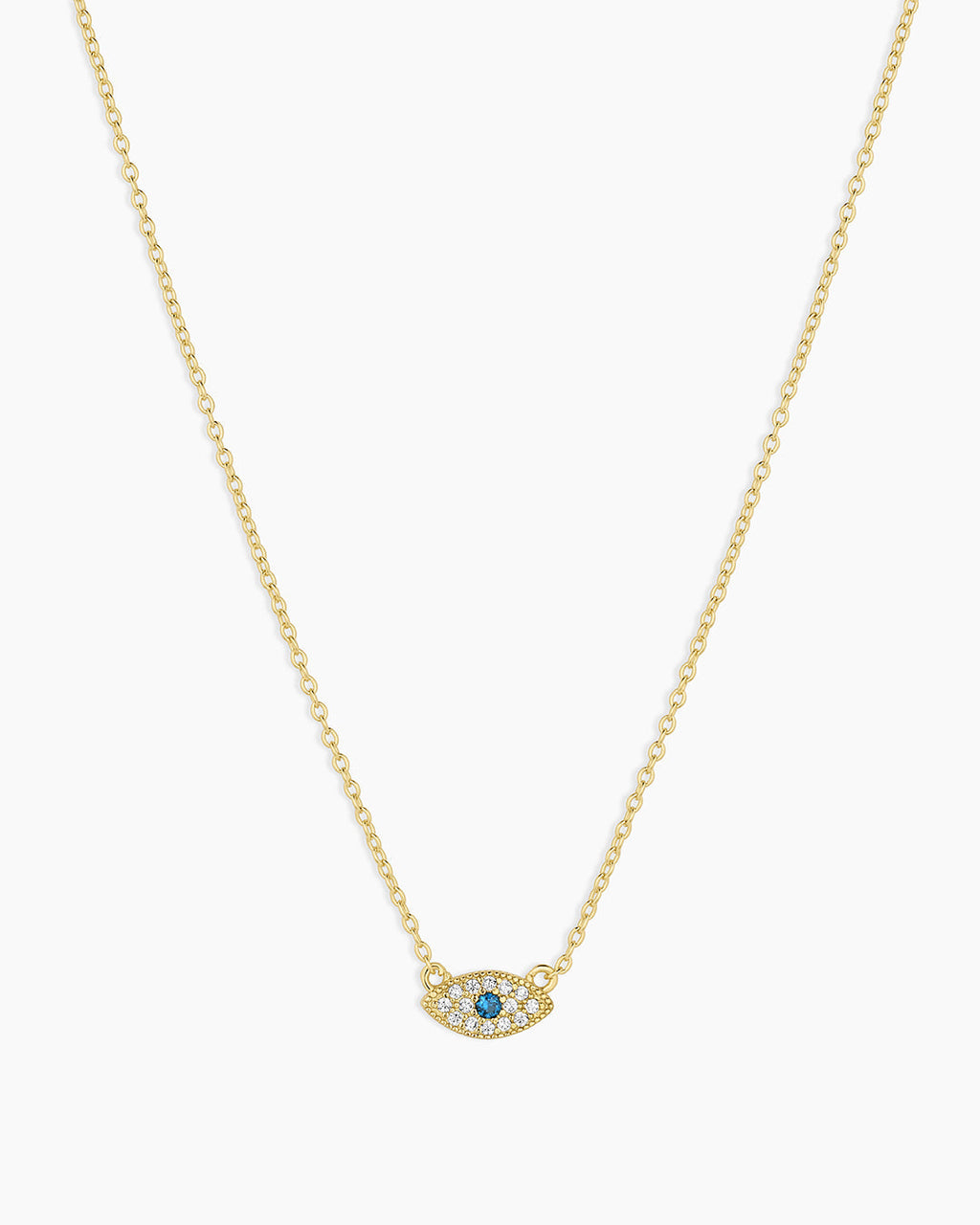 White CZ / London Blue Nanogem Evil Eye Charm Necklace necklace for protection || option:: 18K Gold Plated