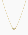 White CZ / London Blue Nanogem Evil Eye Charm Necklace necklace for protection || option:: 18K Gold Plated