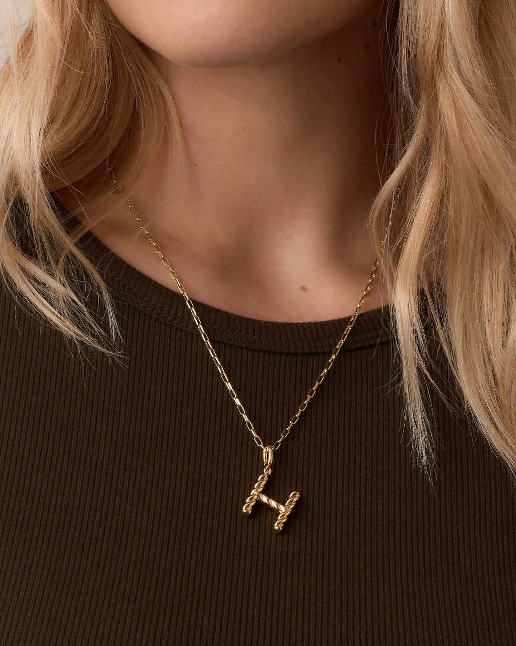 Crew Alphabet Statement Charm Necklace || option::18K Gold Plated, H