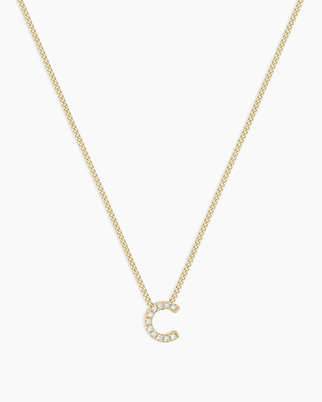 Diamond Alphabet Necklace || option::14K Solid Gold, C