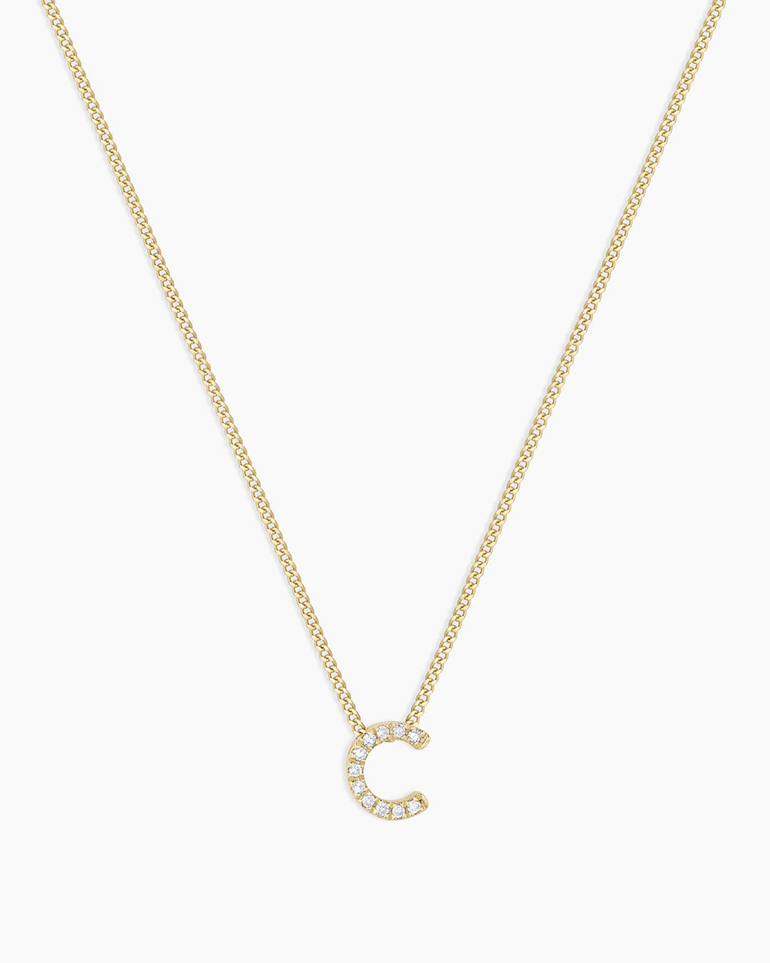 Diamond Alphabet Necklace || option::14K Solid Gold, C