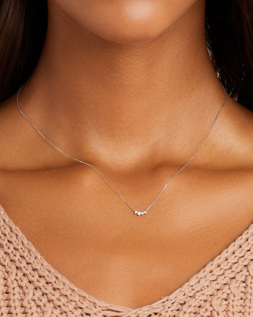 Diamond Cluster Necklace || option::14K Solid White Gold