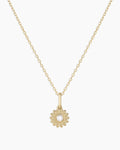 Sun Birthstone Charm Necklace || option::14K Solid Gold, Pearl - June