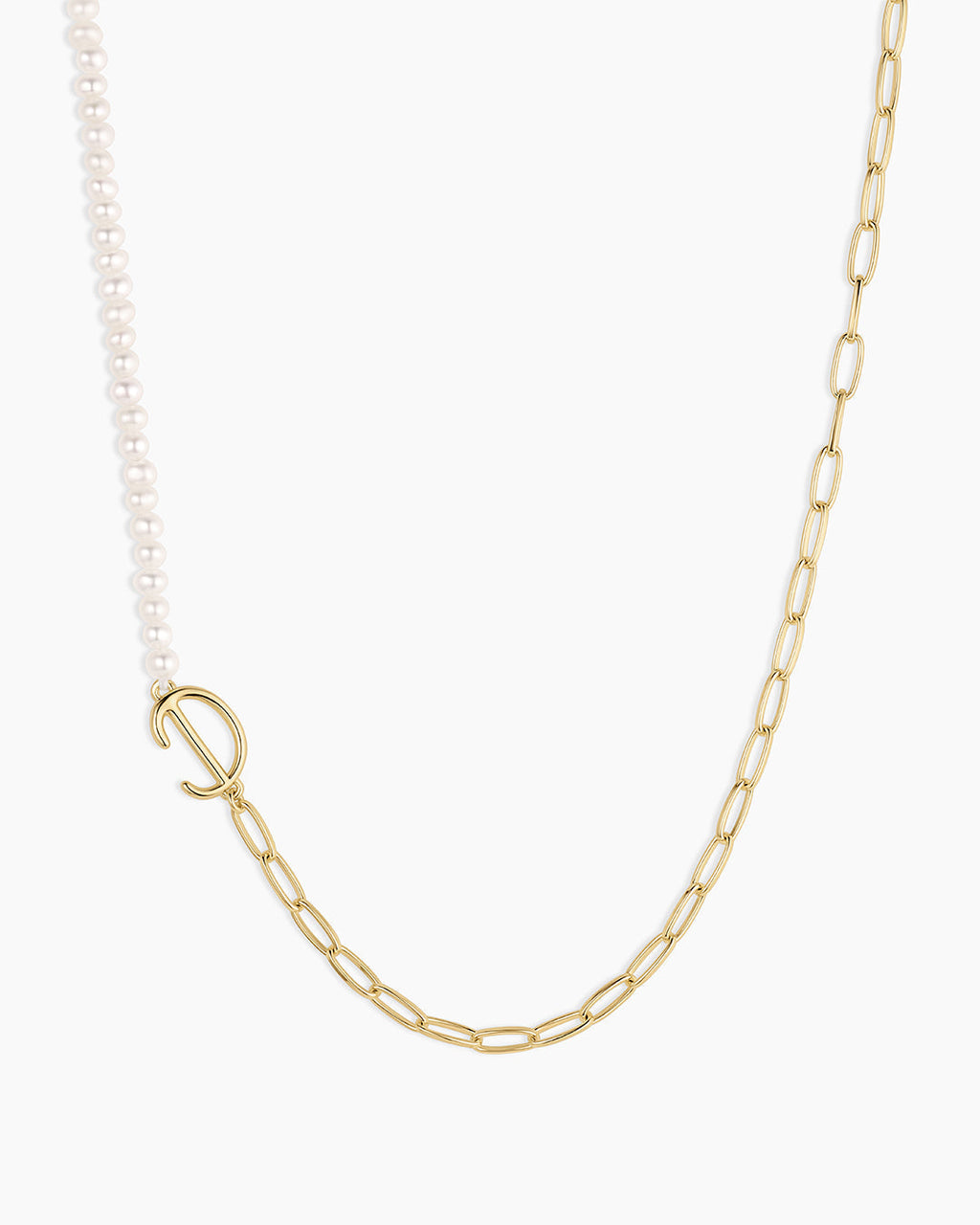 Lou Pearl Alphabet Necklace || option::18K Gold Plated, D