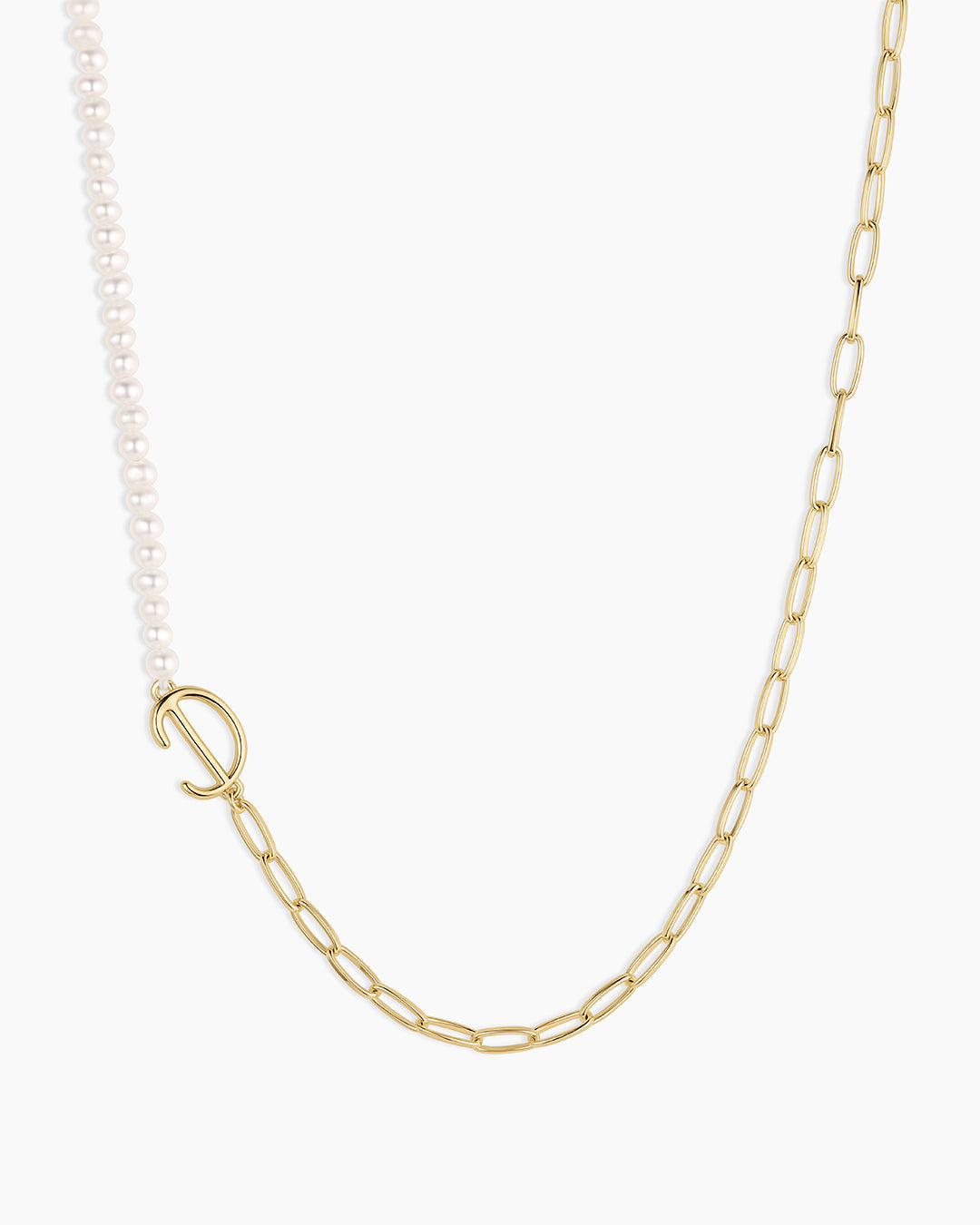 Lou Pearl Alphabet Necklace || option::18K Gold Plated, D