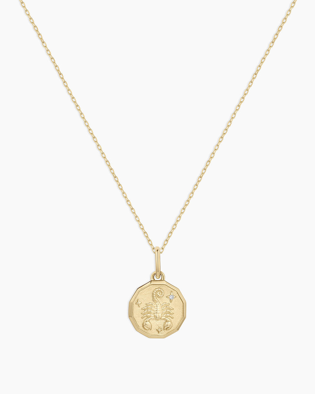 Diamond Zodiac Coin Charm Necklace || option::14K Solid Gold, Scorpio