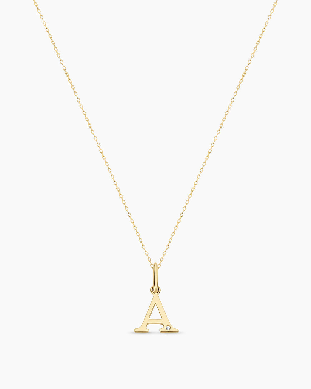 Diamond Vintage Alphabet Necklace || option::14K Solid Gold, A