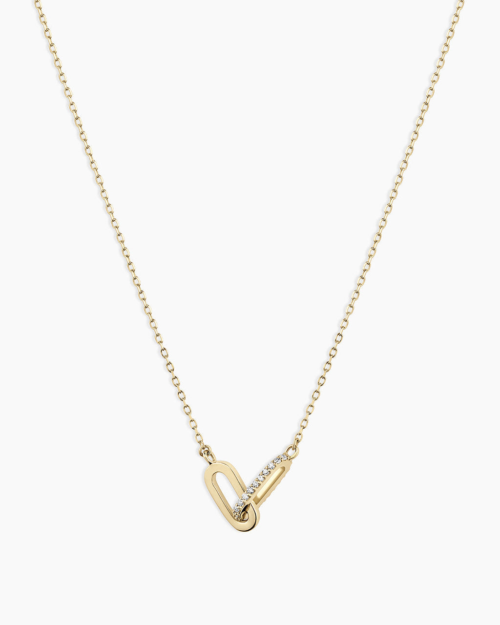 Diamond Bond Interlocking Link Necklace || option::14K Solid Gold, Single