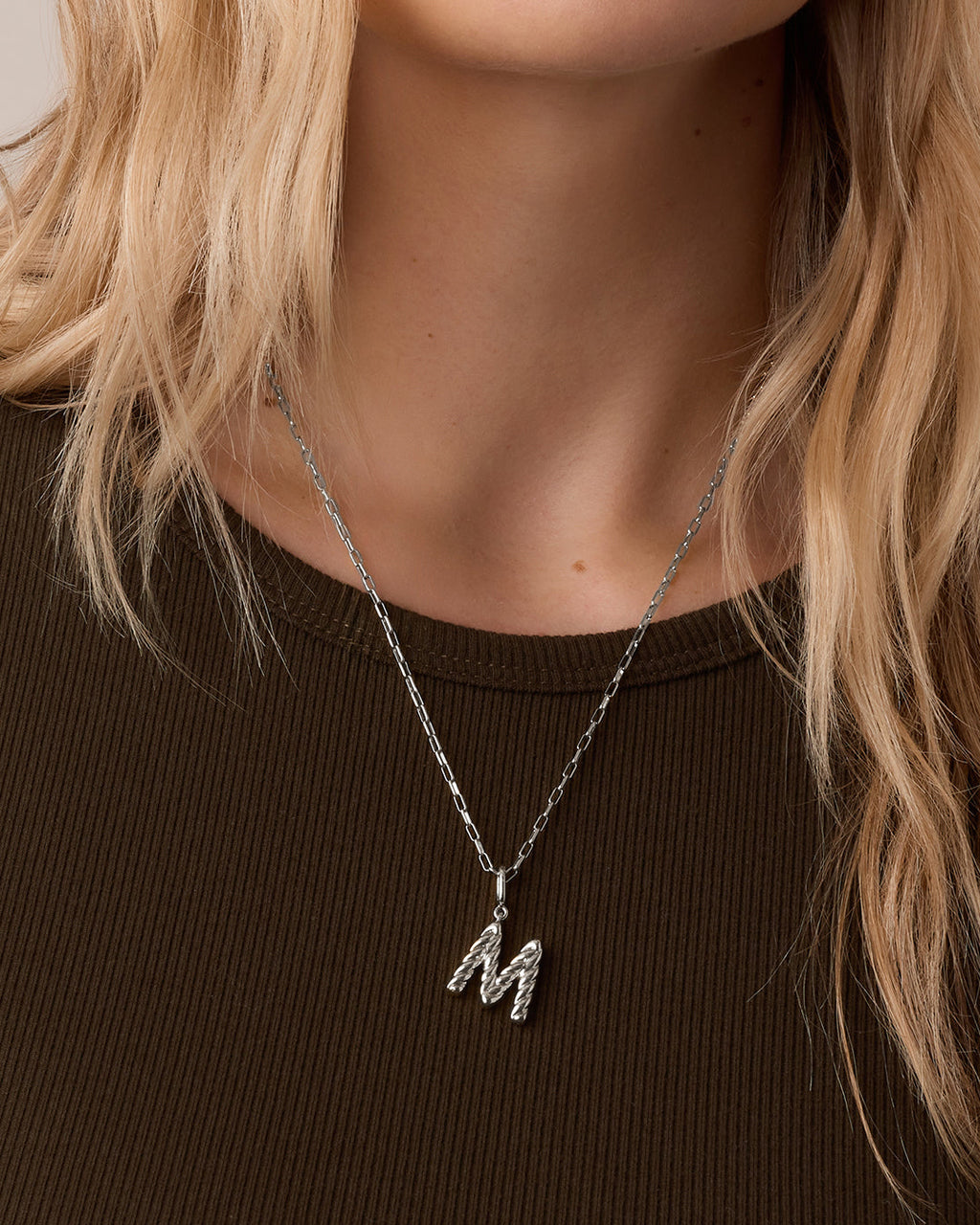 Crew Alphabet Statement Charm Necklace || option::Silver Plated, M
