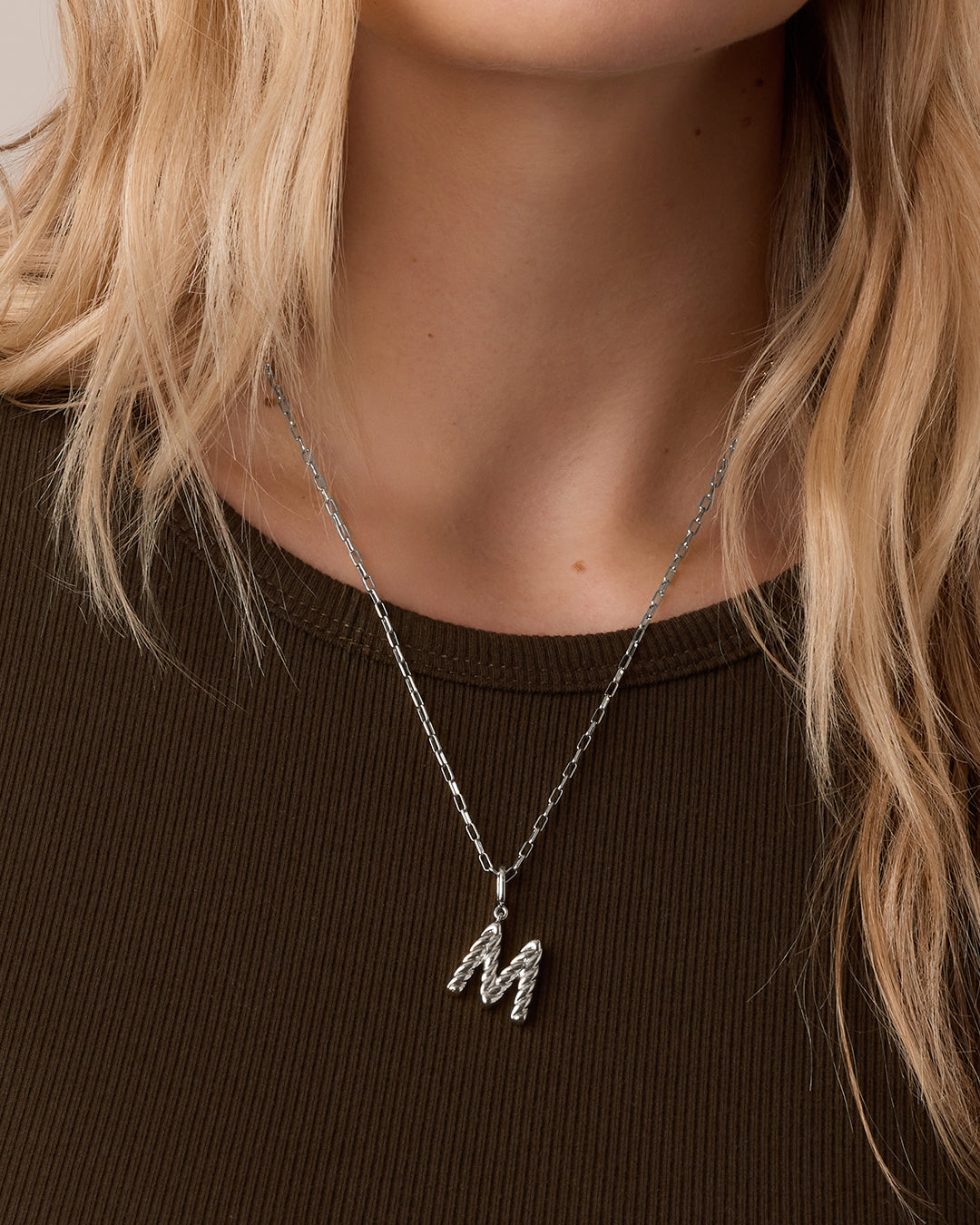 Crew Alphabet Statement Charm Necklace || option::Silver Plated, M
