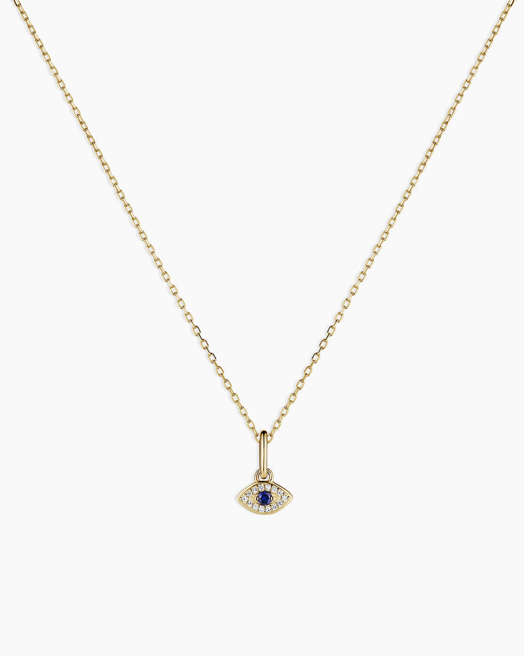 Diamond and Blue Sapphire Evil Eye Charm Necklace || option::14K Solid Gold