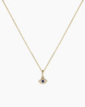 Diamond and Blue Sapphire Evil Eye Charm Necklace || option::14K Solid Gold